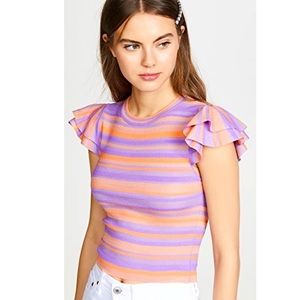 Alice & Olivia Kenia Ruffle-Sleeve Top in iris coral